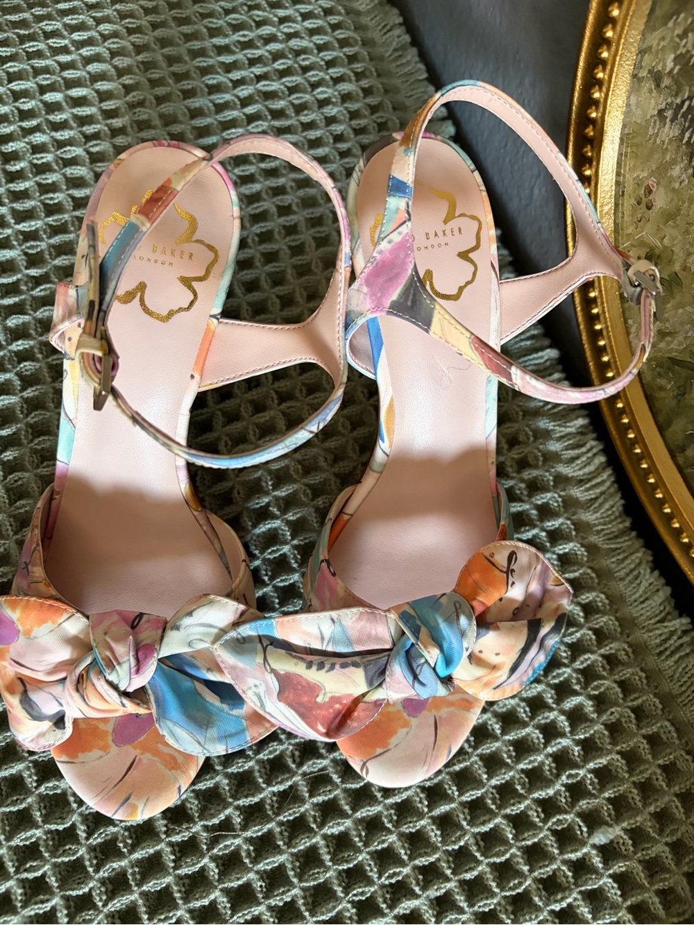 Ted Baker Multicolor Floral Knot Ankle-Strap Heels